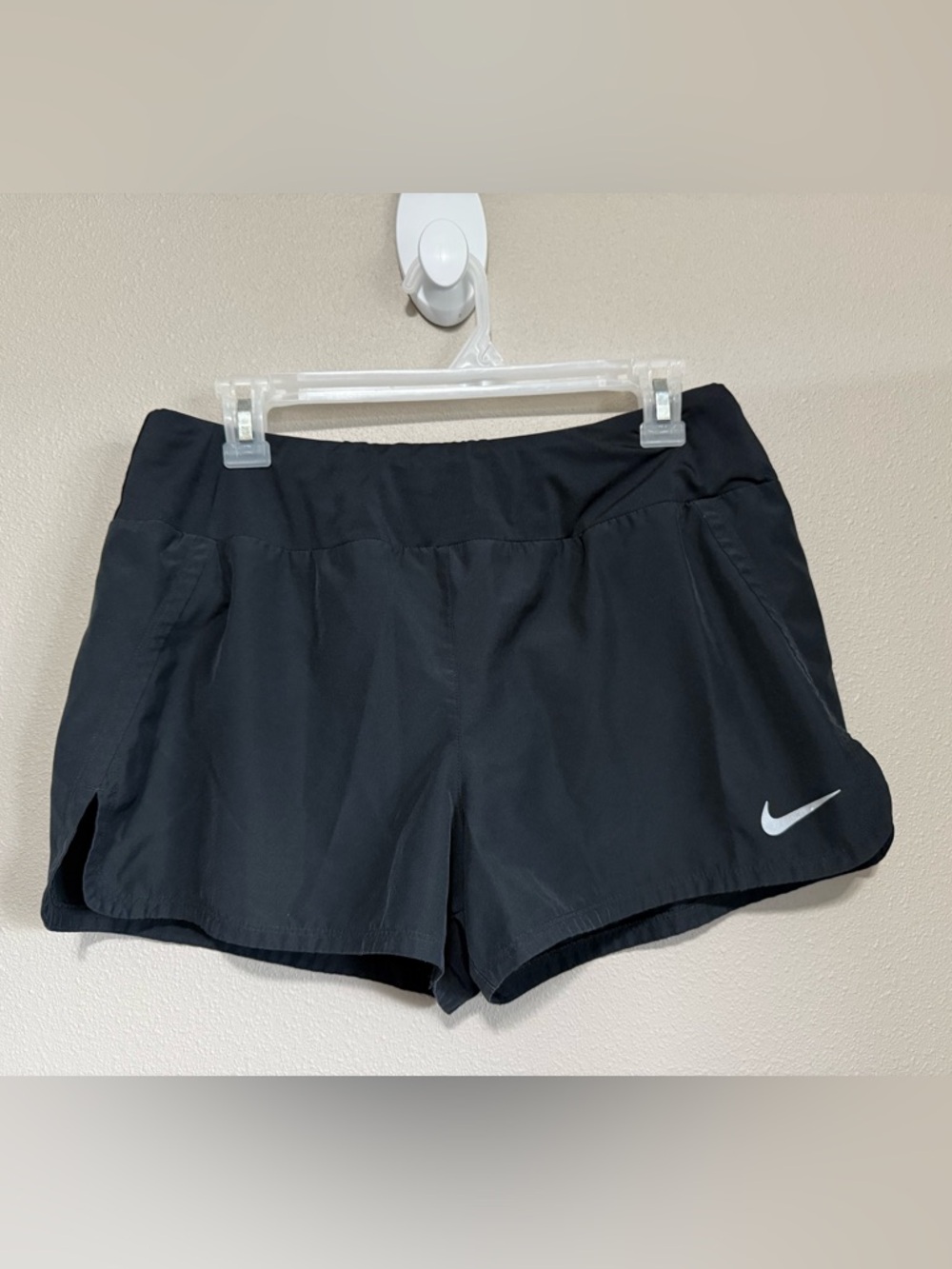 Nike Women's Black Athletic Shorts with White Swoosh Sz. L